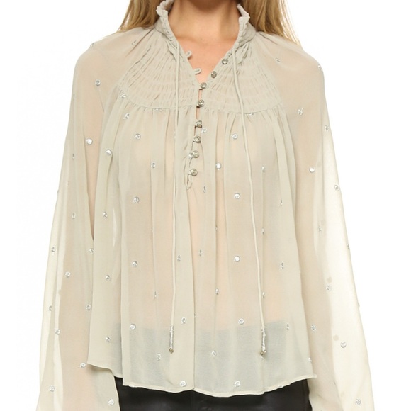 Free People Ready To Run Sheer Smocked Embellished Top Sz S - Picture 1 of 10